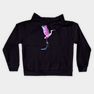 Serenity in Flight: Rosette Spoonbill Graphic Print – Captivating Nature Art for Your Space Kids Hoodie